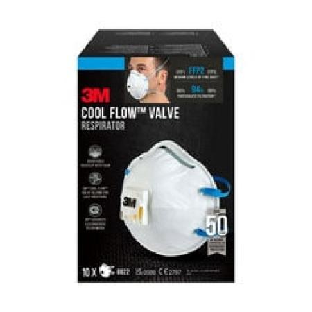 3M™ Maske für Hand- und Maschinenschleifen 8822, FFP2, mit Ventil, 10 pro Packung
