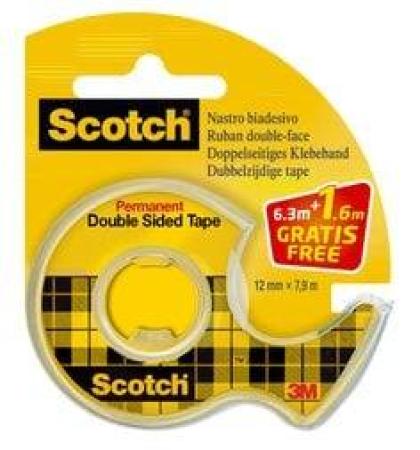 Scotch® doppelseitiges Klebeband, 12 mm x 7,88 m + 25 % extra KOSTENLOS mit Handabroller