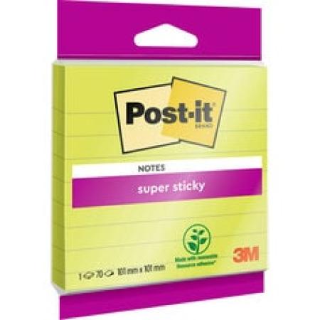Post-it® Super Sticky Notes im Großformat, Grün, Liniert, 101 mm x 101 mm, 70 Blatt/Block, 1 Block/Packung, 100% PEFC SGSCH-PEFC-COC-110078