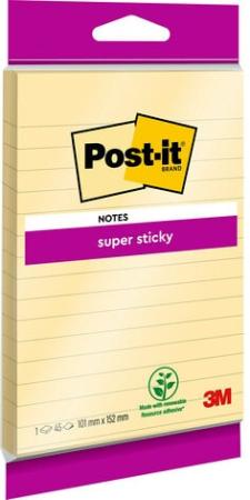 Post-it® Super Sticky Notes im Großformat, Gelb, Liniert, 102 mm x 152 mm, 45 Blatt/Block, 1 Block/Packung, 100% PEFC SGSCH-PEFC-COC-110078