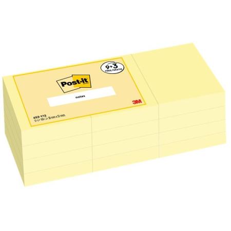 Post-it® Notes  653Y12, 51 x 38 mm, gelb, 12 Blöcke à 100 Blatt