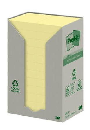 Post-it® Recycling Notes, Gelb, 38 mm x 51 mm, 100 Blatt/Block, 24 Blöcke/Packung, 100% PEFC Recycled SGSCH-PEFC-COC-110078
