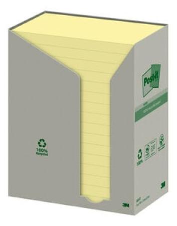 Post-it® Recycling Notes, Gelb, 76 mm x 127 mm, 100 Blatt/Block, 16 Blöcke/Packung, 100% PEFC Recycled SGSCH-PEFC-COC-110078