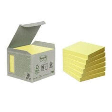 Post-it® Recycling Notes, Gelb, 76 mm x 76 mm, 100 Blatt/Block, 6 Blöcke/Packung, 100% PEFC Recycled SGSCH-PEFC-COC-110078