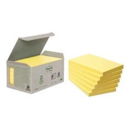 Post-it® Recycling Notes, Gelb, 76 mm x 127 mm, 100 Blatt/Block, 6 Blöcke/Packung, 100% PEFC Recycled SGSCH-PEFC-COC-110078