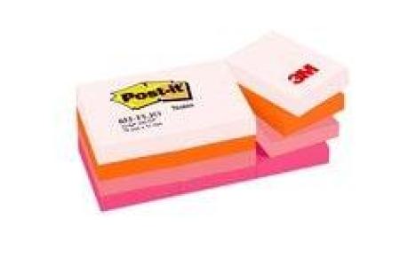Post-it® Notes 653FLJO, 51 x 38 mm, neonorange, neonrosa, pastellrosa, ultrapink, 12 Blöcke à 100 Blatt