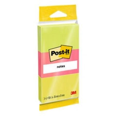 Post-it® Notes, Verschiedene Neonfarben, 38 mm x 51 mm, 100 Blatt/Block, 3 Blöcke/Packung, 100% PEFC SGSCH-PEFC-COC-110078