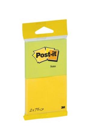 Post-it® Notes, Energetic Collection, 76 mm x 63.5 mm, Promotion, 75 Blatt/Block, 2 Blöcke/Packung, 100% PEFC SGSCH-PEFC-COC-110078