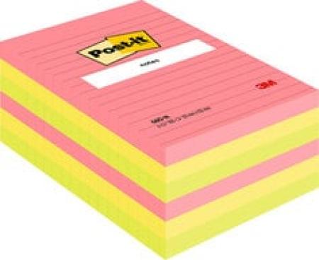 Post-it® Notes im Großformat, Verschiedene Neonfarben, Liniert, 101 mm x 152 mm, 100 Blatt/Block, 6 Blöcke/Packung, 100% PEFC SGSCH-PEFC-COC-110078