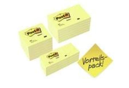 Post-it® Notes  654655P, 6 Blöcke, 76 x 76 mm / 6 Blöcke, 127 x 76 mm, Gelb, 24 Blöcke à 100 Blatt