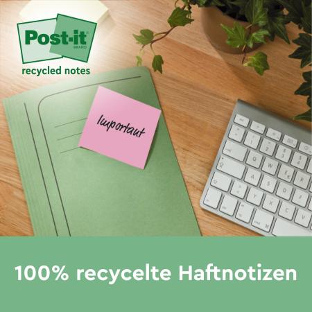 Preview: Post-it® Recycling Notes 6514-1RP, verschiedene Farben, 76 x 76 mm, 12 Blöcke à 100 Blatt, 100% PEFC Recycled SGSCH-PEFC-COC-110078