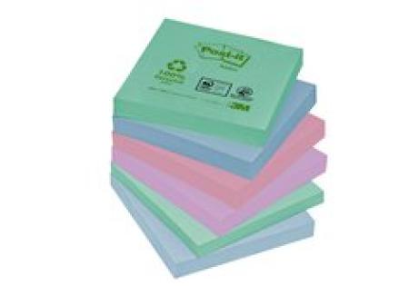 Post-it® Recycling Notes 6514-1RP, verschiedene Farben, 76 x 76 mm, 12 Blöcke à 100 Blatt, 100% PEFC Recycled SGSCH-PEFC-COC-110078