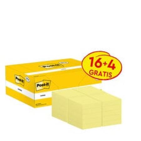 Post-it® Notes, Gelb, 38 mm x 51 mm, Promotion, 100 Blatt/Block, 16 Blöcke + 4 Gratis/Packung, 100% PEFC SGSCH-PEFC-COC-110078