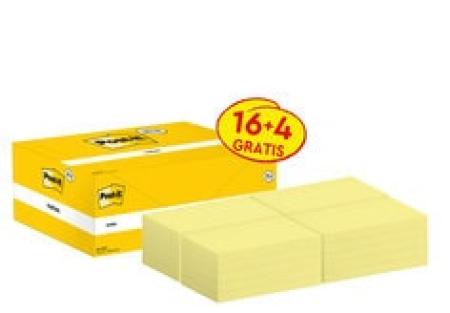 Post-it® Notes, Gelb, 76 mm x 127 mm, Promotion, 100 Blatt/Block, 16 Blöcke + 4 Gratis/Packung, 100% PEFC SGSCH-PEFC-COC-110078