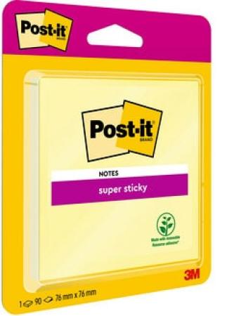 Post-it® Super Sticky Notes, Gelb, 76 mm x 76 mm, 90 Blatt/Packung, 1 Block/Packung, 100% PEFC SGSCH-PEFC-COC-110078