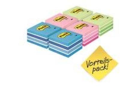 Post-it® Notes Würfel, Verschiedene Farben, 76 mm x 76 mm, Promotion mit 25% Gratis, 450 Blatt/Block, 6 Blöcke/Packung, 100% PEFC SGSCH-PEFC-COC-110078