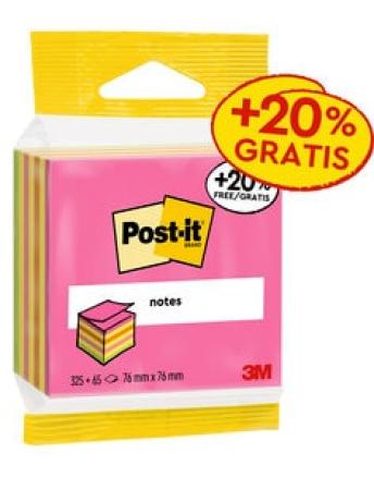 Post-it® Notes Würfel, Rosa und Gelb, 76 mm x 76 mm, 325 Blatt + 20% Gratis/Block, 1 Block/Packung, 100% PEFC SGSCH-PEFC-COC-110078