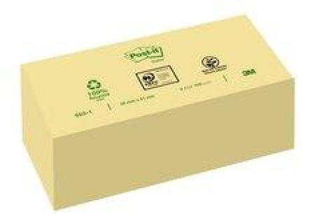 Post-it® Recycling Notes 6551GE, Gelb, 38 x 51 mm, 12 Blöcke à 100 Blatt