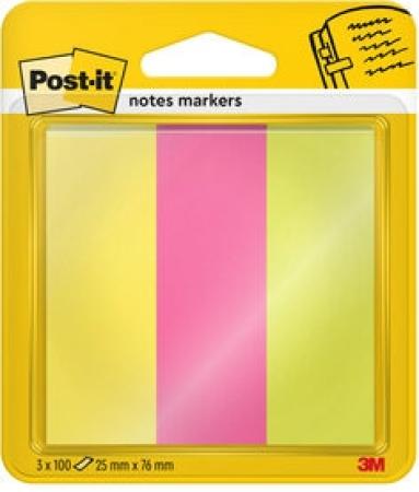 Post-it® Page Marker, Energetic Collection, 25 mm x 76 mm, 100 Blatt/Block, 3 Blöcke/Packung, 100% PEFC SGSCH-PEFC-COC-110078