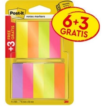 Post-it® Page Marker, Verschiedene Farben, 15 mm x 50 mm, Promotion, 100 Blatt/Block, 6 Blöcke + 3 Gratis/Packung, 100% PEFC SGSCH-PEFC-COC-110078