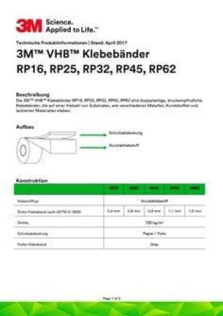 3M™ VHB™ Klebeband RP45P, Grau, 1220 mm x 33 m, 1.1 mm