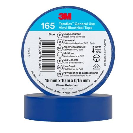 3M™ Temflex™ Vinyl-Isolierband 165, Blau, 15 mm x 10 m