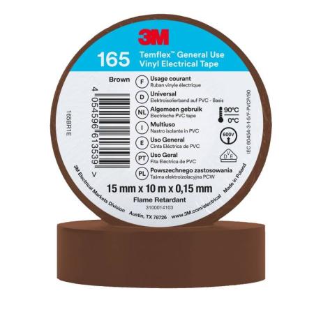 3M™ Temflex™ Vinyl-Isolierband 165, Baun, 15 mm x 10 m