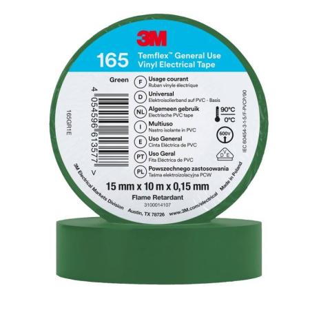 3M™ Temflex™ Vinyl-Isolierband 165, Grün, 15 mm x 10 m