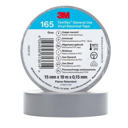 3M™ Temflex™ Vinyl-Isolierband 165, Grau, 15 mm x 10 m
