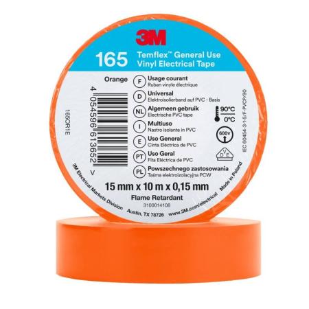 3M™ Temflex™ Vinyl-Isolierband 165, Orange, 15 mm x 10 m