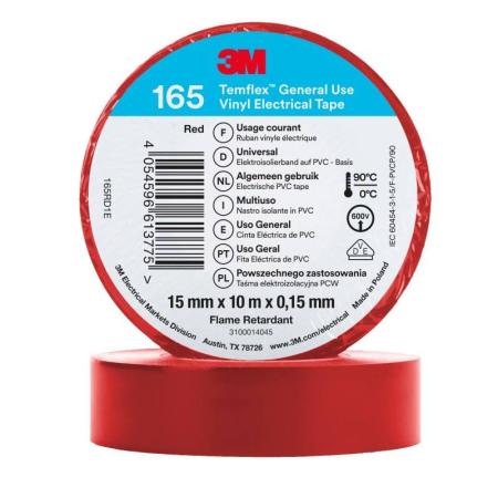 3M™ Temflex™ Vinyl-Isolierband 165, Rot, 15 mm x 10 m