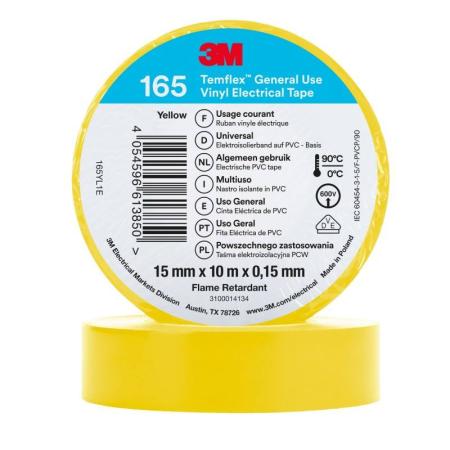 3M™ Temflex™ Vinyl-Isolierband 165, Gelb, 15 mm x 10 m