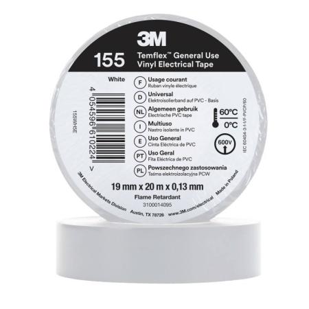 3M™ Temflex™ Vinyl-Isolierband 155, Weiß, 19 mm x 20 m