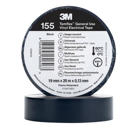 3M™ Temflex™ Vinyl-Isolierband 155, Schwarz, 19 mm x 20 m