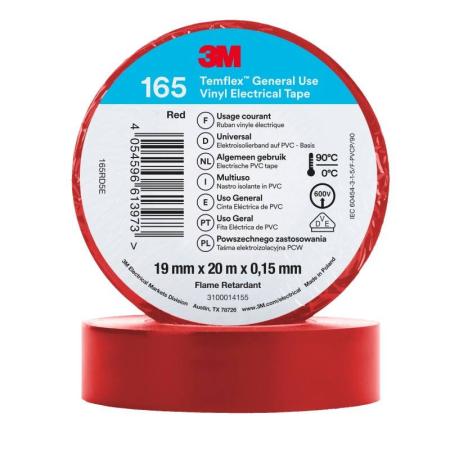 3M™ Temflex™ Vinyl-Isolierband 165, Rot, 19 mm x 20 m