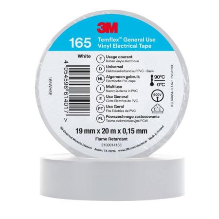 3M™ Temflex™ Vinyl-Isolierband 165, Weiß, 19 mm x 20 m