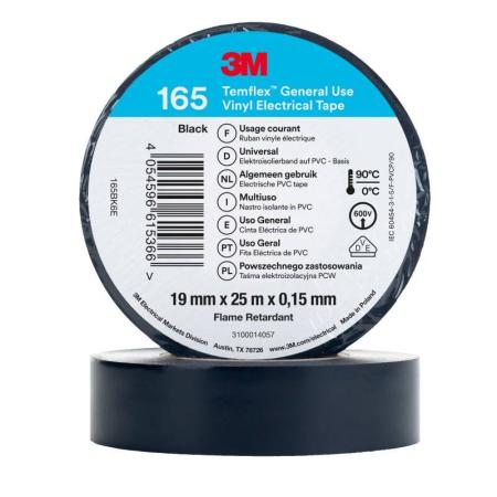 3M™ Temflex™ Vinyl-Isolierband 165, Schwarz, 19 mm x 25 m