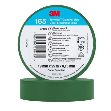 3M™ Temflex™ Vinyl-Isolierband 165, Grün, 19 mm x 25 m