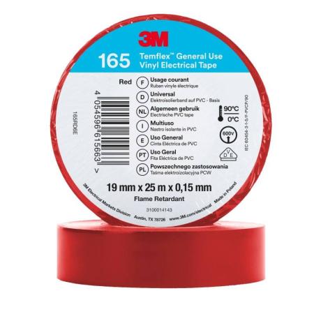 3M™ Temflex™ Vinyl-Isolierband 165, Rot, 19 mm x 25 m