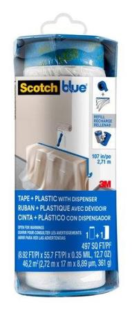 ScotchBlue™ Malerabdeckfolie mit Klebeband im Kunststoffspender, PTD2093EL-107, 2,72 m x 17 m (46,2 m2), 1 Rolle/Packung