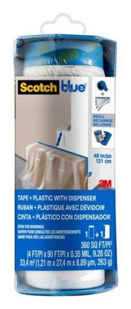 ScotchBlue™ Malerabdeckfolie mit Klebeband im Kunststoffspender, PTD2093EL-48-S, 1,21 m x 27,4 m (33,4 m2), 1 Rolle/Packung