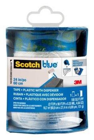 ScotchBlue™ Malerabdeckfolie mit Klebeband im Kunststoffspender, PTD2093EL-24-S, 60,9 cm x 27,4 m (16,7 m2), 1 Rolle/Packung