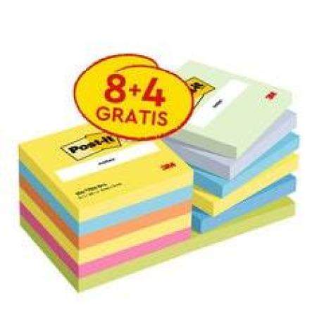 Post-it® Notes 654ENDRP, 76 x 76 mm, verschiedene Farben, 12 Blöcke á 100 Blatt
