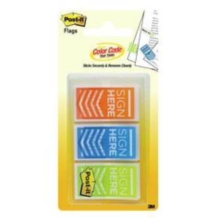 Post-it® Index Haftstreifen, HIER UNTERSCHREIBEN Symbol, Orange, Rosa und Limettengrün, 60 Haftstreifen/Spender