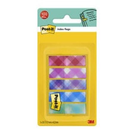 Post-it® Index Hafstreifen, klein, karierte bedruckte Kollektion, 11,9 mm x 43,2 mm, 100/Packung