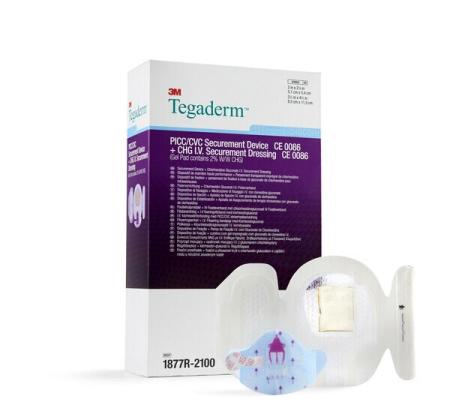 3M™ PICC/CVC Fixierplatte + 3M™ Tegaderm CHG, 1877R-2100, 8.5 cm x 11.5 cm, 20 Stück/Karton