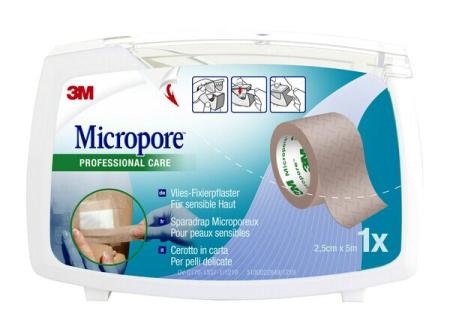 3M™ Micropore™ Rollenpflaster, 1533NP-1SD, beige, 2,5 cm x 5 m, 48 / CV, mit Abroller