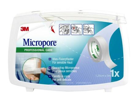 3M™ Micropore™ Vliespflaster, 1530NP, 12,5 mm x 5 m, mit Abroller