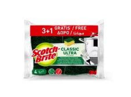 Scotch-Brite® Classic Ultra Scrub Sponge, 3+1 pieces per pack