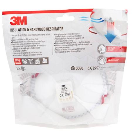 3M™ Maske für Dämmstoffe und Hartholz 8833C2, mit Ventil, 2 pro Packung